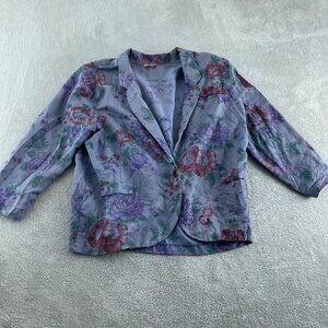 Vintage Floral Print Womens Blazer Jacket By Live It Up! Made In USA 5347